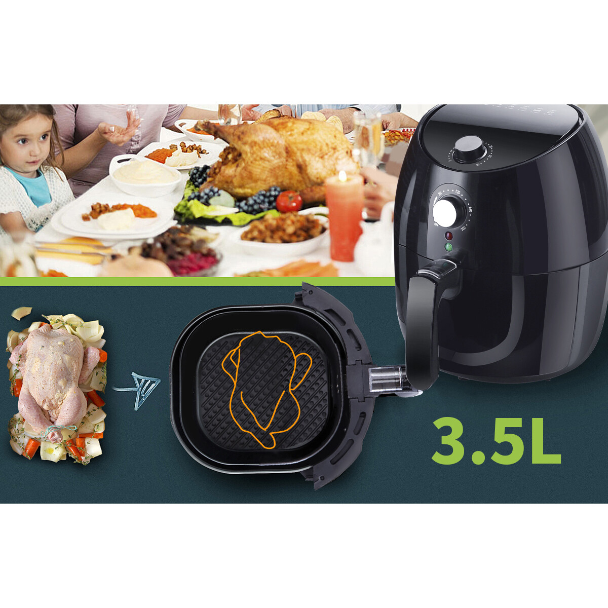 Airfryer - Aigi Hida - Hetelucht Friteuse - Timer - 3.5 Liter - Zwart