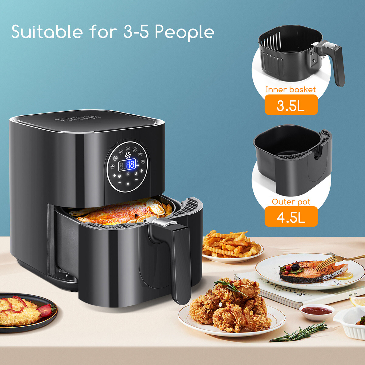 Airfryer - Aigi Kubito - Hetelucht Friteuse - Timer - 3.5 Liter - Zwart