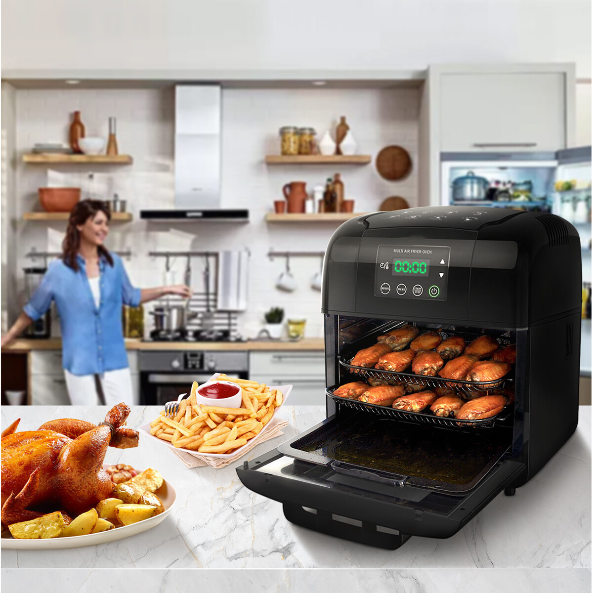 Airfryer - Aigi Masty - Hetelucht Friteuse - Timer - 9.5 Liter - LED Touchscreen - Zwart