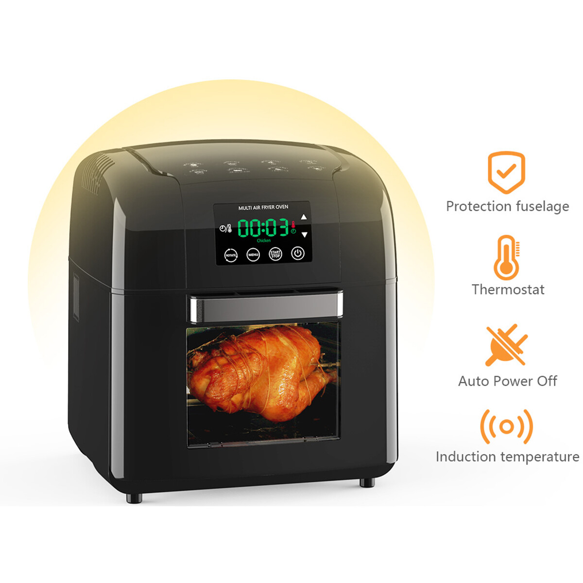 Airfryer - Aigi Masty - Hetelucht Friteuse - Timer - 9.5 Liter - LED Touchscreen - Zwart