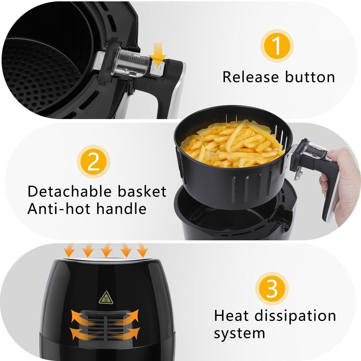 Airfryer - Aigi Sunika - Hetelucht Friteuse - Timer - 3.2 Liter - Zwart