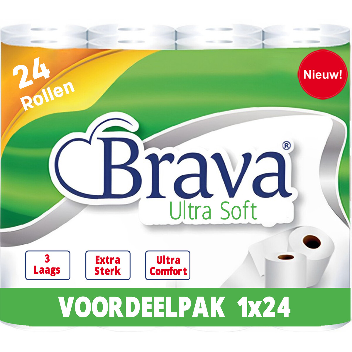 Brava - Ultra Soft Toiletpapier - 24 rollen - 3 Laags - Ultiem Comfort WC Papier - Superieure Sterkte - Maximale Absorptie & Pluisvrij - Voordeelverpakking WC Papier