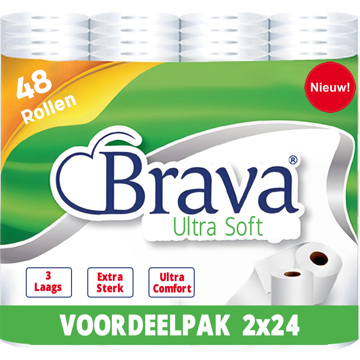 Brava - Ultra Soft Toiletpapier - 48 Rollen - 3 Laags - Ultiem Comfort WC Papier - Superieure Sterkte - Maximale Absorptie & Pluisvrij - Voordeelverpakking WC Papier