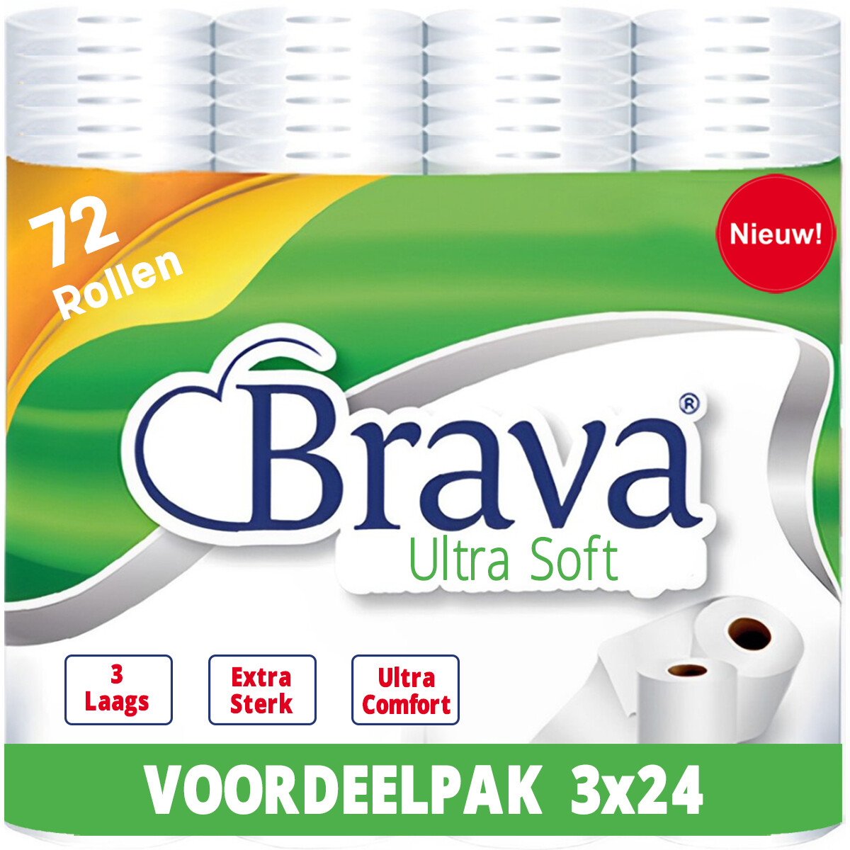 Brava - Ultra Soft Toiletpapier - 72 Rollen - 3 Laags - Ultiem Comfort WC Papier - Superieure Sterkte - Maximale Absorptie & Pluisvrij - Voordeelverpakking WC Papier