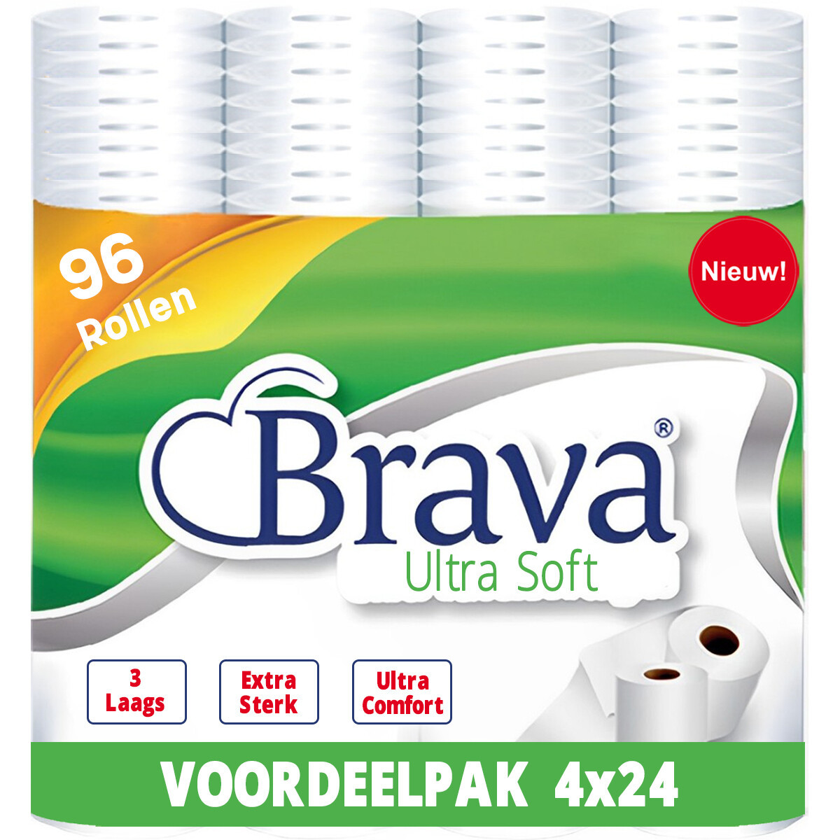 Brava - Ultra Soft Toiletpapier - 96 Rollen - 3 Laags - Ultiem Comfort WC Papier - Superieure Sterkte - Maximale Absorptie & Pluisvrij - Voordeelverpakking WC Papier