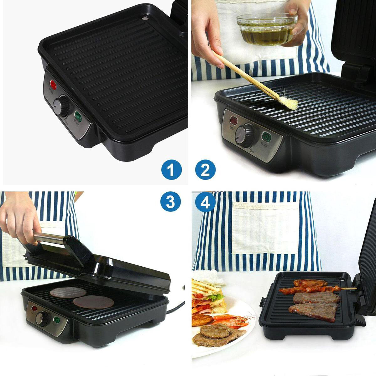 Contactgrill - Tosti Apparaat - Tosti Ijzer - Aigi Cale - Cool Touch - RVS - Zwart/Zilver