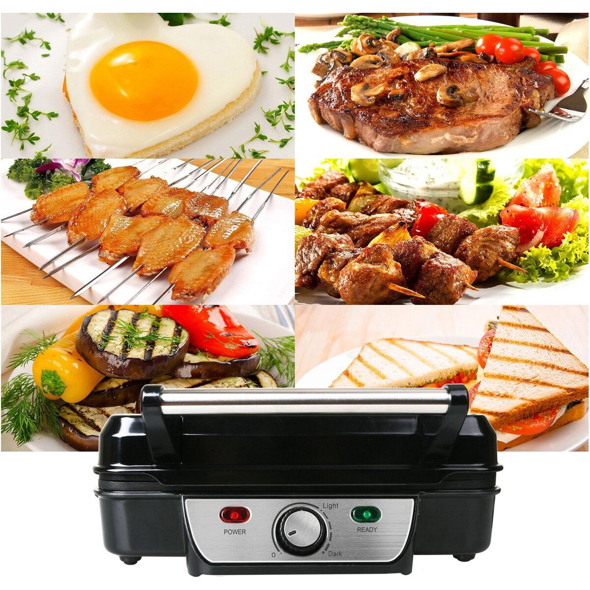 Contactgrill - Tosti Apparaat - Tosti Ijzer - Aigi Cale - Cool Touch - RVS - Zwart/Zilver