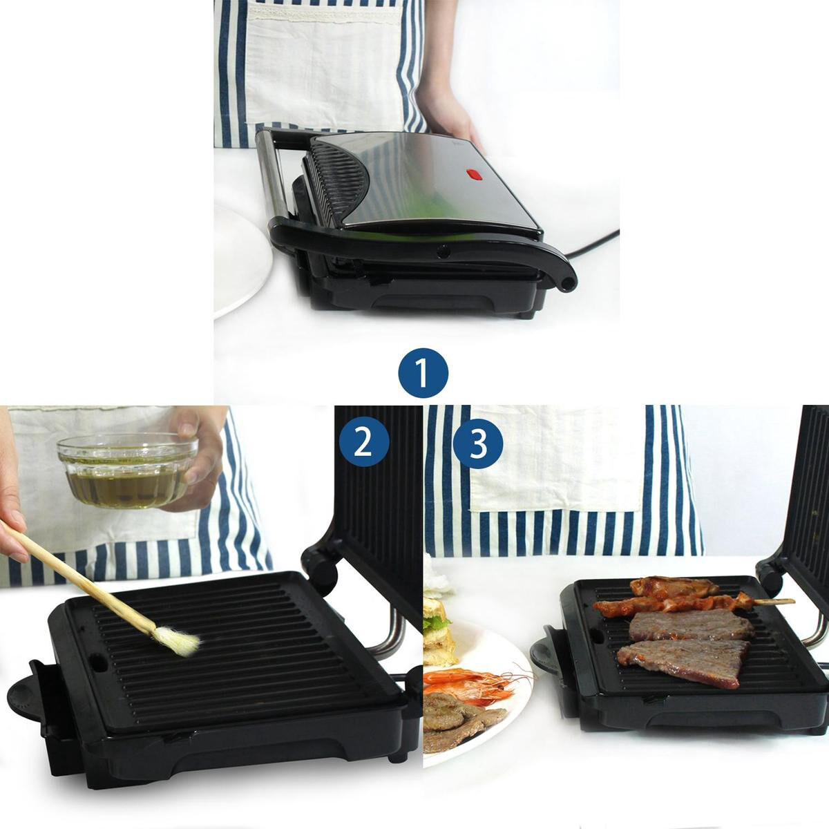 Contactgrill - Tosti Apparaat - Tosti Ijzer - Aigi Heron - Cool Touch - RVS - Zwart/Zilver