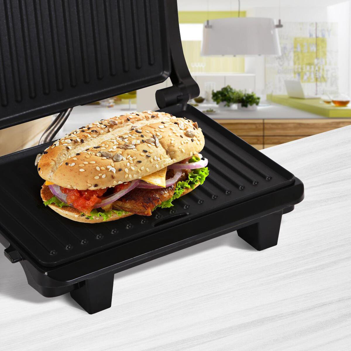 Contactgrill - Tosti Apparaat - Tosti Ijzer - Aigi Heron - Cool Touch - RVS - Zwart/Zilver