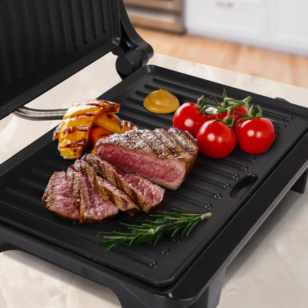 Contactgrill - Tosti Apparaat - Tosti Ijzer - Aigi Heron - Cool Touch - RVS - Zwart/Zilver