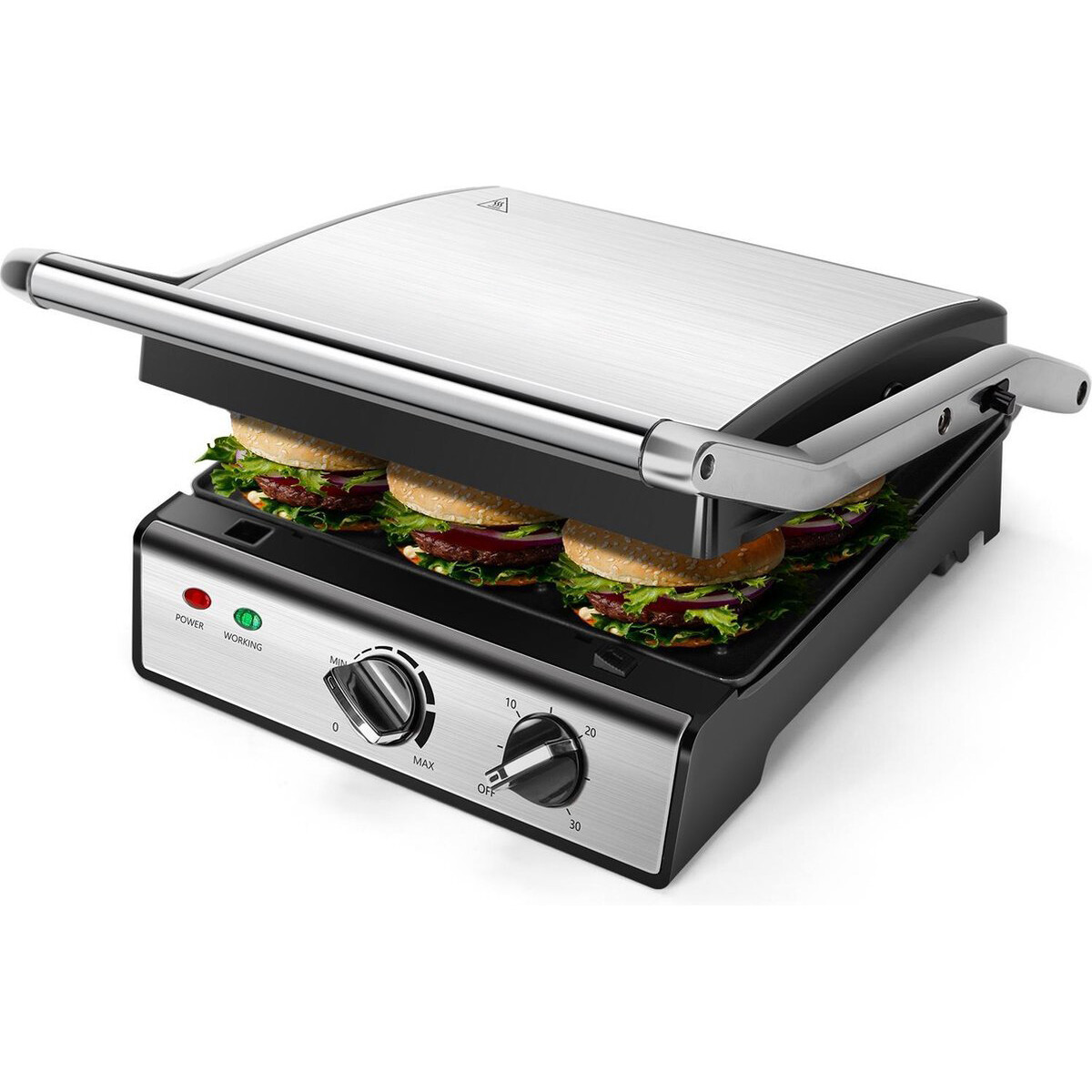 Contactgrill Tosti Apparaat Tosti Ijzer Aigi Mixo Cool Touch Timer Rvs Zwart-zilver