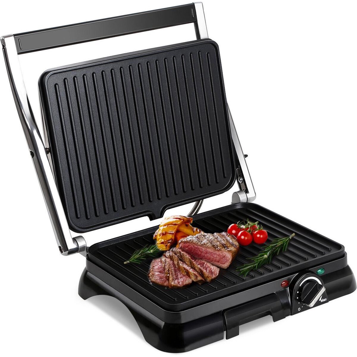 Contactgrill - Tosti Apparaat - Tosti Ijzer - Aigi Samy - Cool Touch - RVS - Zwart/Zilver