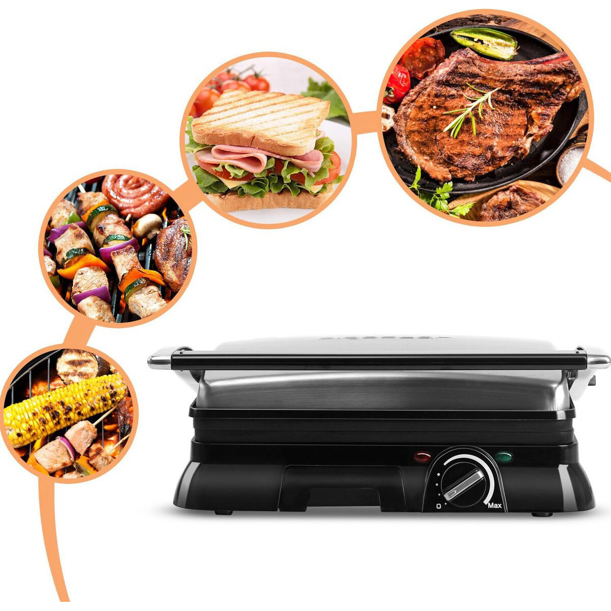 Contactgrill - Tosti Apparaat - Tosti Ijzer - Aigi Samy - Cool Touch - RVS - Zwart/Zilver