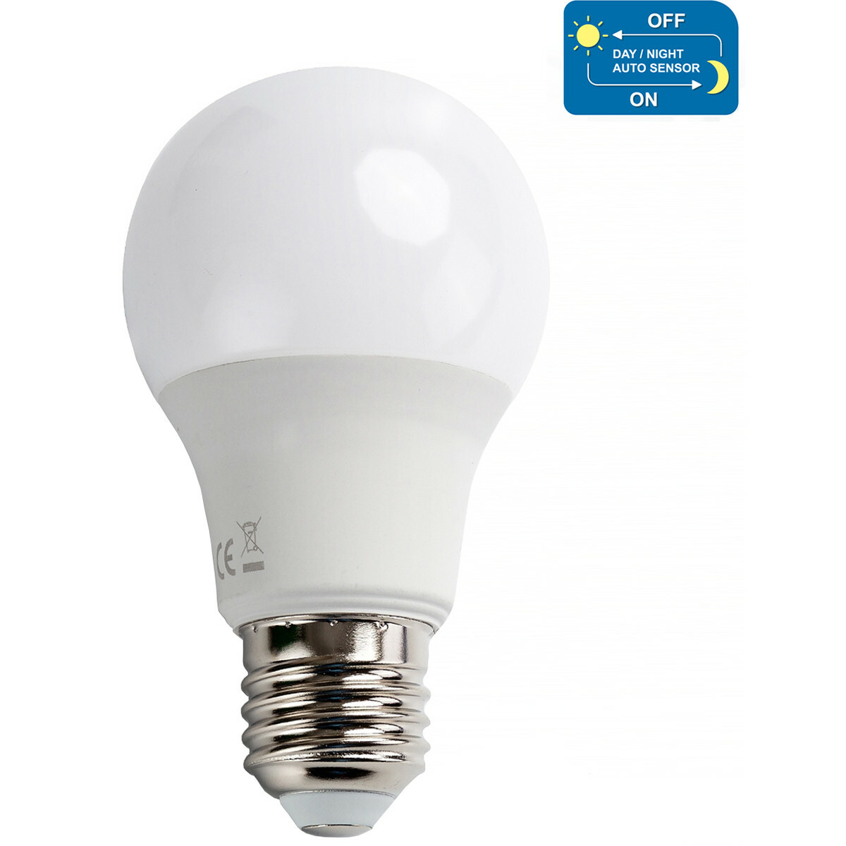 LED Lamp - Dag en Nacht Sensor - Aigi Lido - A60 - E27 Fitting - 8W -  Helder/Koud Wit 6500K - Wit