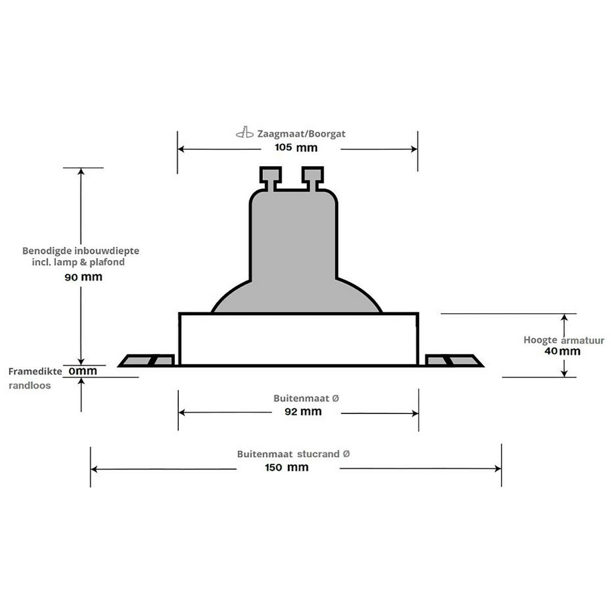 10x Spot Armatuur - Inbouwspot - Pragmi Nivas Pro Rond Wit - Aluminium - Trimless - Ø150mm | BES LED