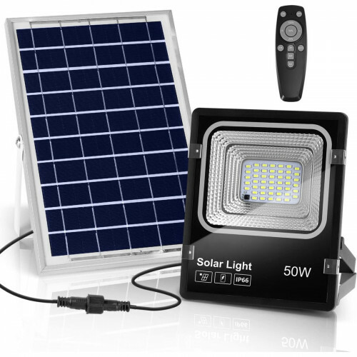 aankomst een beetje Helder op LED Floodlight op Zonne-energie - LED Schijnwerper - Aigi Solina - LED  Solar Tuinverlichting Wandlamp - Afstandsbediening - Waterdicht IP66 - 50W  - Helder/Koud Wit 6500K | BES LED