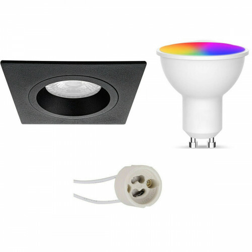 LED Spot Set GU10 - Facto - Smart LED - Wifi LED - Slimme LED - 5W - RGB+CCT - Aanpasbare Kleur - Dimbaar - Pragmi Rodos Pro - Inbouw Vierkant - Mat Zwart - 93mm