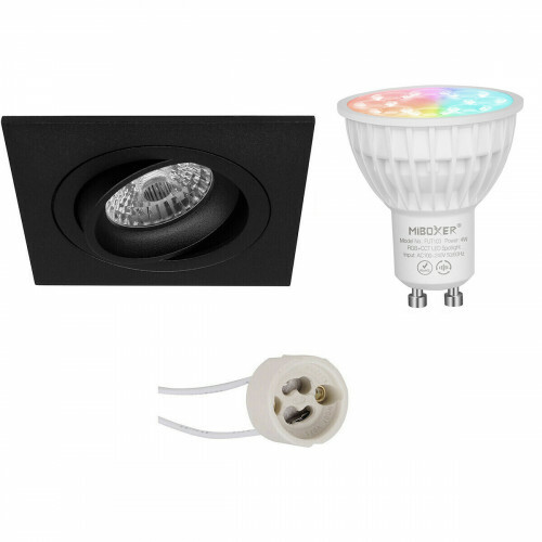 Mi-Light MiBoxer - LED Spot Set GU10 - Smart LED - Wifi LED - Slimme LED - 4W - RGB+CCT - Aanpasbare Kleur - Dimbaar - Pragmi Borny Pro - Inbouw Vierkant - Mat Zwart - Kantelbaar - 92mm