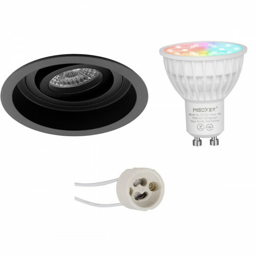 Mi-Light MiBoxer - LED Spot Set GU10 - Smart LED - Wifi LED - Slimme LED - 4W - RGB+CCT - Aanpasbare Kleur - Dimbaar - Pragmi Domy Pro - Inbouw Rond - Mat Zwart - Verdiept - Kantelbaar - Ø105mm