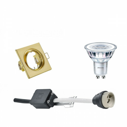 LED Spot Set - GU10 Fitting - Inbouw Vierkant - Mat Goud - Kantelbaar 80mm - Philips - CorePro 830 36D - 4.6W - Warm Wit 3000K