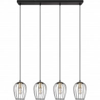 LED Hanglamp - Trion Rigo - E27 Fitting - 4-lichts - Rond - Mat Zwart - Metaal