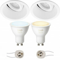 Pragmi Zano Pro - Inbouw Rond - Mat Wit - Kantelbaar - Ø93mm - Philips Hue - LED Spot Set GU10 - White Ambiance - Bluetooth