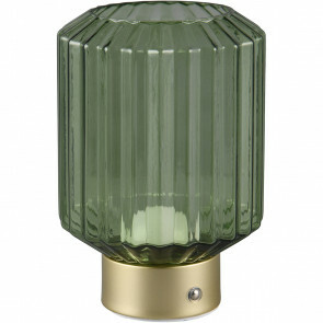 LED Tafellamp - Trion Doli - 1.5W - Warm Wit 3000K - Oplaadbare batterijen - Mat Messing - Metaal - Groen Glas 1