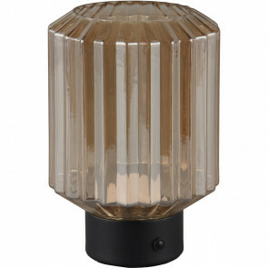 LED Tafellamp - Trion Doli - 1.5W - Warm Wit 3000K - Oplaadbare batterijen - Mat Zwart - Metaal - Amber Glas 1