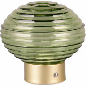 LED Tafellamp - Trion Rali - 1.5W - Warm Wit 3000K - Oplaadbare batterijen - Ovaal - Mat Messing - Metaal - Groen - Glas 1