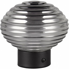 LED Tafellamp - Trion Rali - 1.5W - Warm Wit 3000K - Oplaadbare batterijen - Ovaal - Mat Zwart - Metaal - Rookkleur - Glas 1