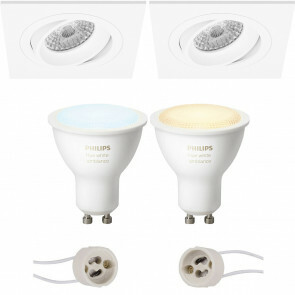 PHILIPS HUE - LED Spot Set GU10 - White Ambiance - Bluetooth - Pragmi Borny Pro - Inbouw Vierkant - Mat Wit - Kantelbaar - 92mm