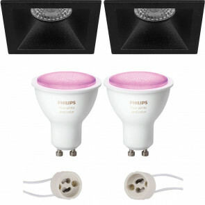 PHILIPS HUE - LED Spot Set GU10 - White and Color Ambiance - Bluetooth - Pragmi Pollon Pro - Inbouw Vierkant - Mat Zwart - Verdiept - 82mm