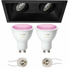 PHILIPS HUE - LED Spot Set GU10 - White and Color Ambiance - Bluetooth - Pragmi Zano Pro - Inbouw Rechthoek Dubbel - Mat Zwart - Kantelbaar - 185x93mm