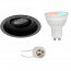 Mi-Light - LED Spot Set GU10 - Smart LED - Wifi LED - Slimme LED - 4W - RGB+CCT - Aanpasbare Kleur - Dimbaar - Pragmi Domy Pro - Inbouw Rond - Mat Zwart - Verdiept - Kantelbaar - Ø105mm