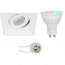 Mi-Light - LED Spot Set GU10 - Smart LED - Wifi LED - Slimme LED - 4W - RGB+CCT - Aanpasbare Kleur - Dimbaar - Pragmi Nivas Pro - Inbouw Vierkant - Mat Wit - Trimless - Kantelbaar - 150mm