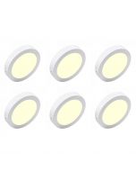 LED Downlight 6 Pack - Opbouw Rond 12W - Warm Wit 3000K - Mat Wit Aluminium - Ø170mm