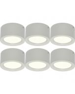 LED Downlight 6 Pack - Opbouw Rond Hoog 10W - Natuurlijk Wit 4200K - Mat Wit Aluminium - Ø140mm