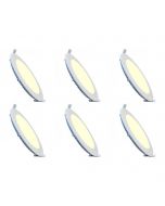 LED Downlight Slim 6 Pack - Inbouw Rond 18W - Warm Wit 2700K - Mat Wit Aluminium - Ø225mm