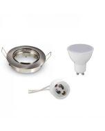 LED Spot Set - Aigi - GU10 Fitting - Inbouw Rond - Mat Chroom - 8W - Warm Wit 3000K - Kantelbaar Ø82mm