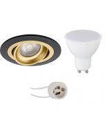 LED Spot Set - Aigi - Pragmi Alpin Pro - GU10 Fitting - Inbouw Rond - Mat Zwart/Goud - 6W - Helder/Koud Wit 6400K - Kantelbaar Ø92mm