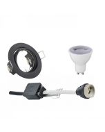 LED Spot Set - GU10 Fitting - Dimbaar - Inbouw Rond - Mat Zwart - 6W - Warm Wit 3000K - Kantelbaar Ø83mm