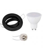 LED Spot Set - GU10 Fitting - Inbouw Rond - Mat Zwart - 4W - Warm Wit 3000K - Kantelbaar Ø82mm