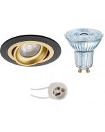 LED Spot Set - OSRAM Parathom PAR16 940 36D - Pragmi Alpin Pro - GU10 Fitting - Dimbaar - Inbouw Rond - Mat Zwart/Goud - 5.5W - Natuurlijk Wit 4000K - Kantelbaar Ø92mm