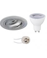 LED Spot Set - Pragmi Alpin Pro - GU10 Fitting - Dimbaar - Inbouw Rond - Mat Zilver - 6W - Warm Wit 3000K - Kantelbaar Ø92mm