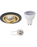 LED Spot Set - Pragmi Alpin Pro - GU10 Fitting - Dimbaar - Inbouw Rond - Mat Zwart/Goud - 6W - Warm Wit 3000K - Kantelbaar Ø92mm