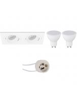 LED Spot Set - Pragmi Borny Pro - GU10 Fitting - Inbouw Rechthoek Dubbel - Mat Wit - 4W - Warm Wit 3000K - Kantelbaar - 175x92mm