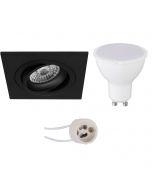 LED Spot Set - Pragmi Borny Pro - GU10 Fitting - Inbouw Vierkant - Mat Zwart - 4W - Warm Wit 3000K - Kantelbaar - 92mm