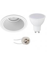 LED Spot Set - Pragmi Minko Pro - GU10 Fitting - Inbouw Rond - Mat Wit - 4W - Warm Wit 3000K - Verdiept - Ø90mm