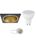 LED Spot Set - Pragmi Minko Pro - GU10 Fitting - Inbouw Vierkant - Mat Zwart/Goud - 4W - Warm Wit 3000K - Verdiept - 90mm