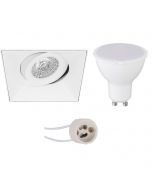 LED Spot Set - Pragmi Nivas Pro - GU10 Fitting - Inbouw Vierkant - Mat Wit - 4W - Warm Wit 3000K - Trimless - Kantelbaar - 150mm